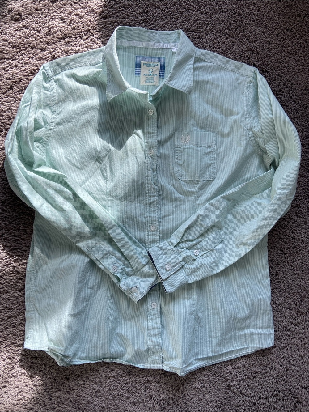 Panhandle Roughstock Ladies Green Pinstriped Button Down Shirt Size Large